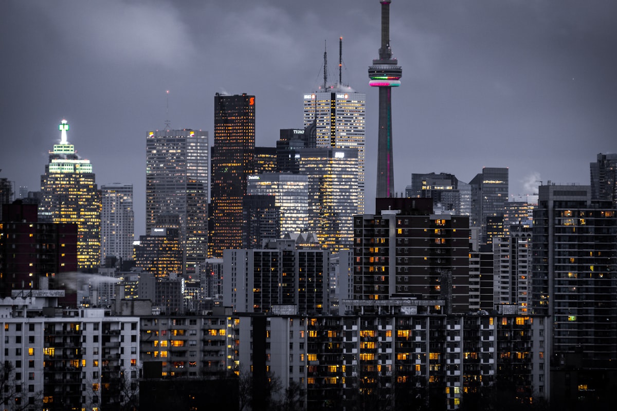 Urban skyline with high-rise buildings